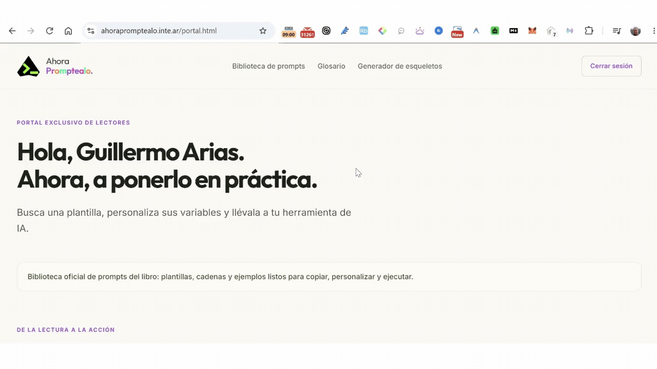 Demostración interactiva en video del Portal de Lectores y Generador de Prompts